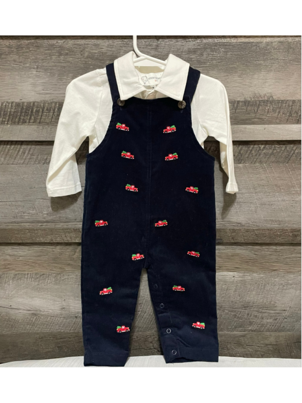 Adventurewear 360 12 Months Holiday Blue Corduroy Overall & Shirt Set Christmas